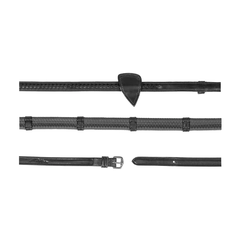1/2" Rubber Reins with 7 Stops and Braided Finish | Dy'on NEW ENGLISH Collection