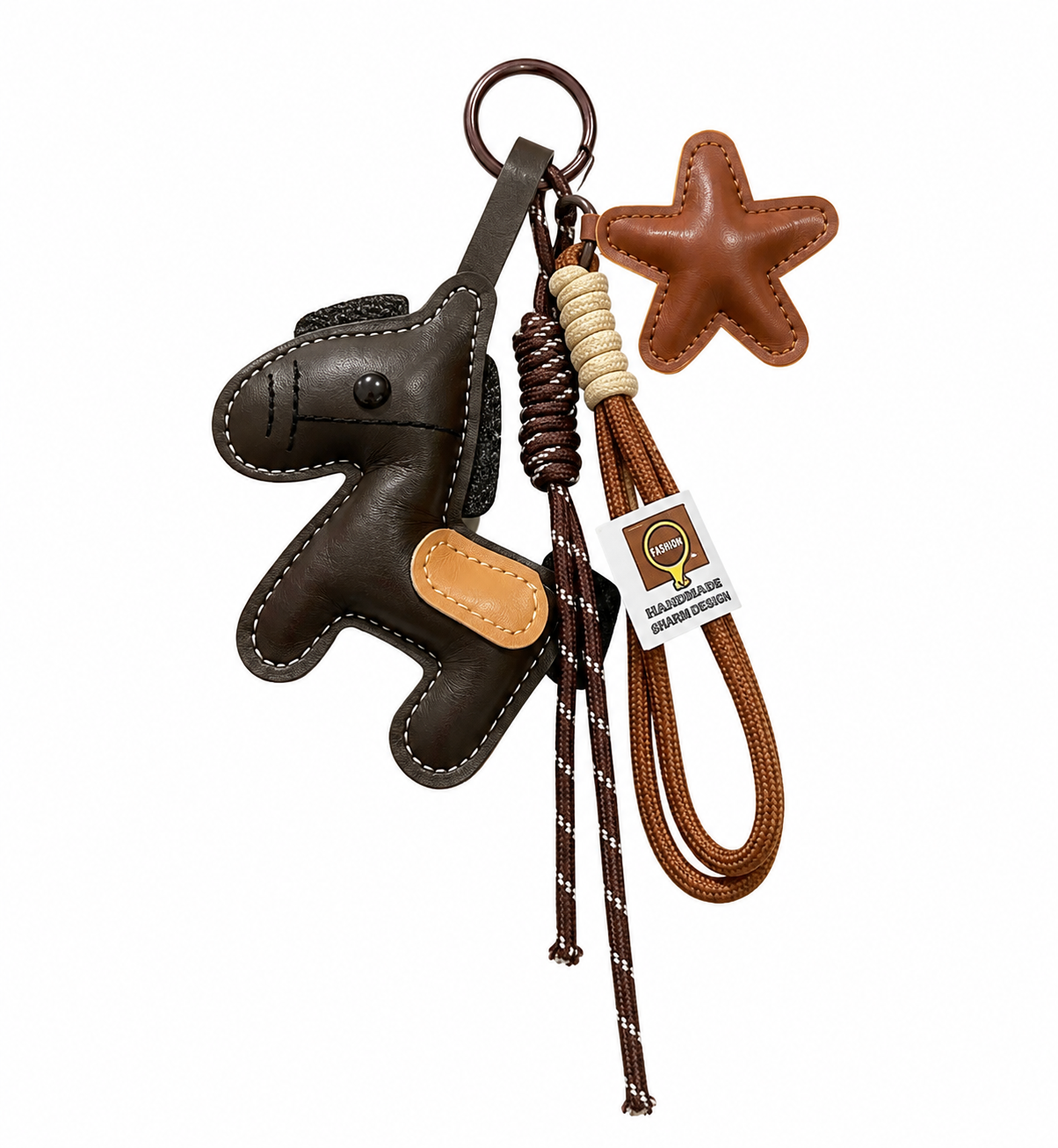 porte-clés poney en cuir brun | Equitavi